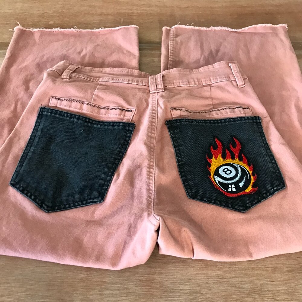 Black Tape Jeans Women 32P Pink 8 Ball Y2K High Rise Raw Hem Stretch Skater